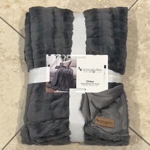 Koolaburra By Ugg Chloe Textured Faux Fur Throw Blanket Grey 50"x70" Soft Cozy